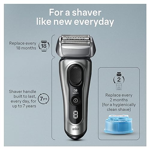 Braun Series 8 8577cc Electric Razor for Men, 4+1 Shaving Elements & Precision Long Hair Trimmer, 5in1 SmartCare Center, Close & Gentle Even on Dense Beards, PowerCase for Mobile Charging, Wet & Dry
