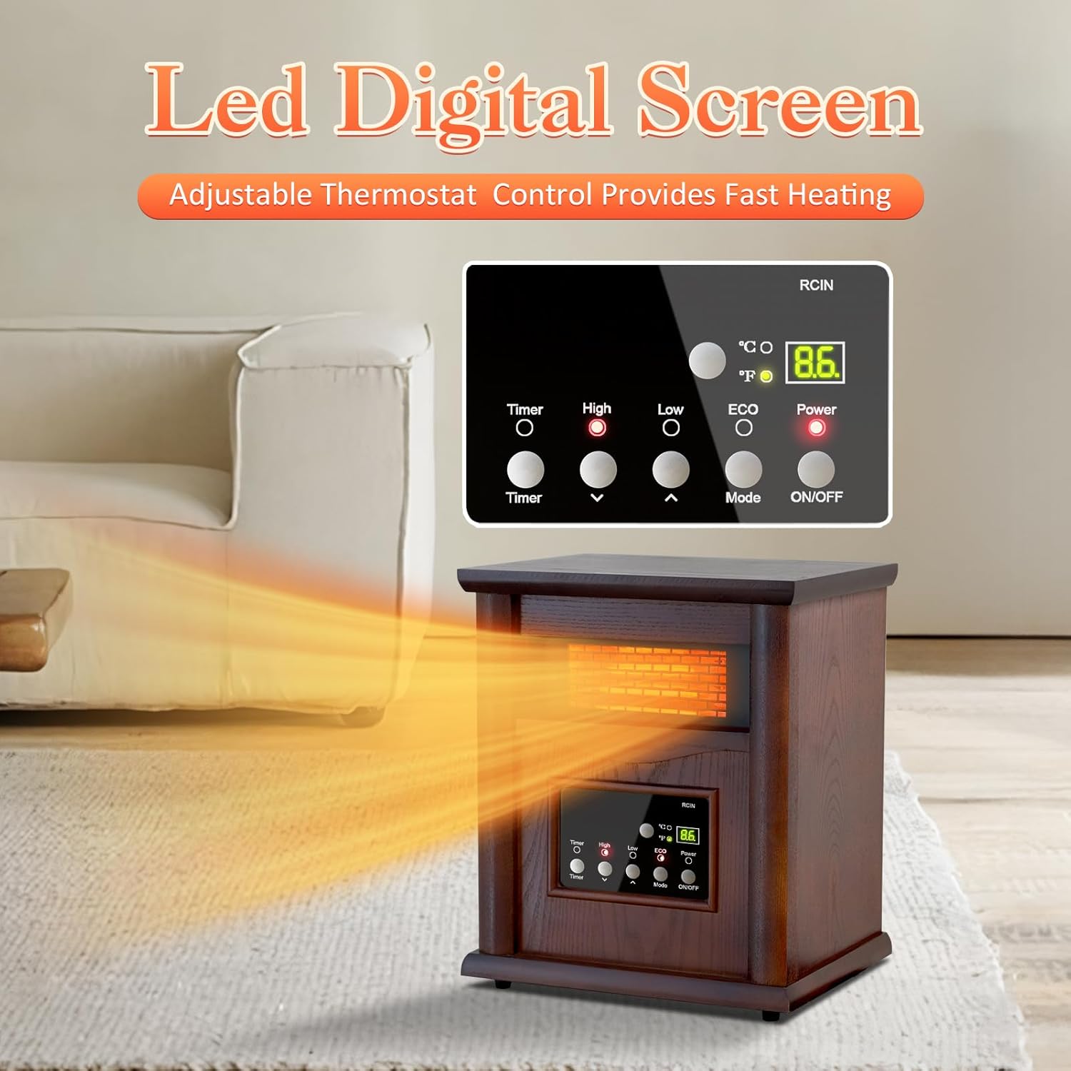 Lifeplus 1500W Electric Infrared Space Heater, Quartz Heater for Indoor Use, Tip-Over & Overheat Protection with Remote Control, 3 Heat Settings, 12H Timer for Large Room Basement Heating