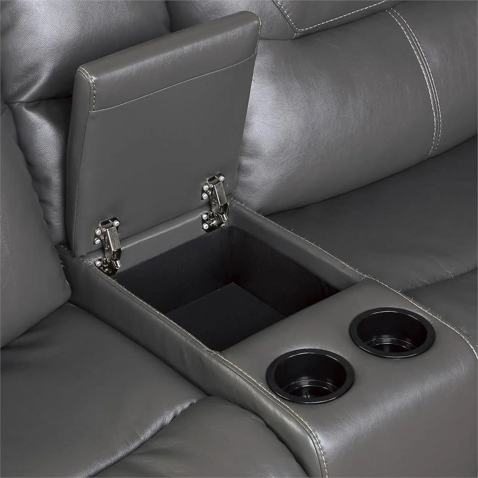 Pemberly Row Transitional 6 Piece Faux Leather Power Reclining Sectional in Gray