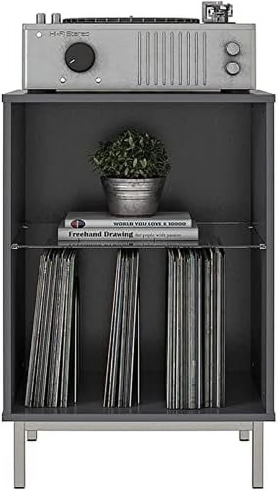 Contemporary Turntable Stand In Graphite Gray