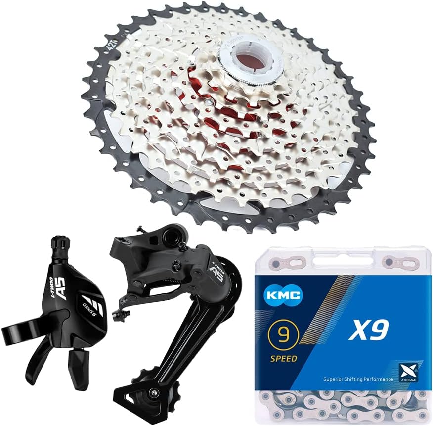 Bibike 9 Speed MTB Groupset KMC X9 Chain 9 Speed 11-42t Cassette 1x9 Speed Rear Derailleur& Shifter