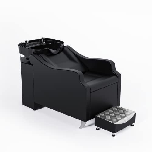 Shampoo Backwash Unit with Large Porcelain Bowl, Salon Sink Hair Wash Chair Shampoo Station, Barbershop Beauty Spa Massage Hairdressing Equipment