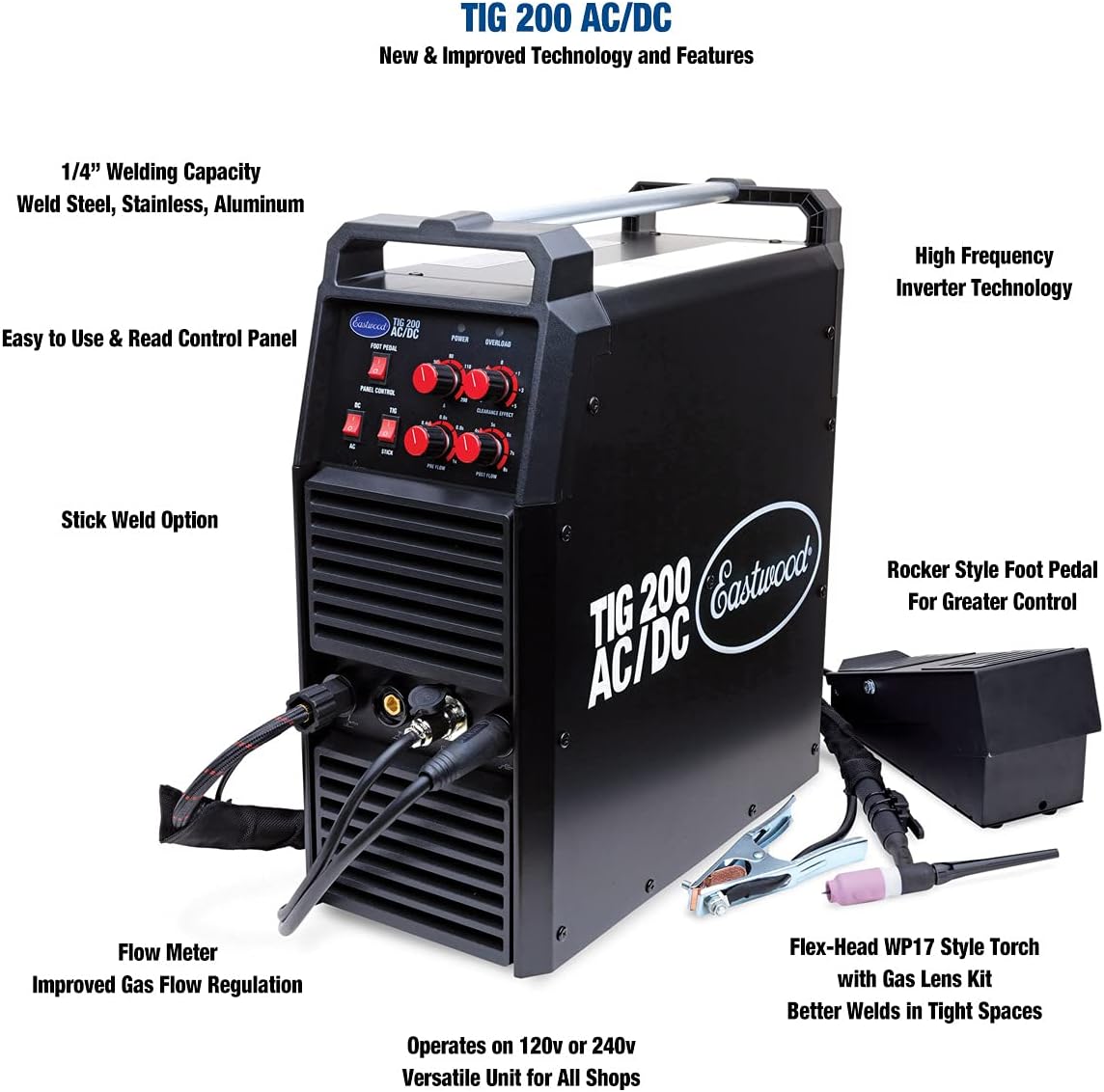 Eastwood 200 AMP AC/DC TIG Welder With 1/4 Inch Thick Welding Capacity