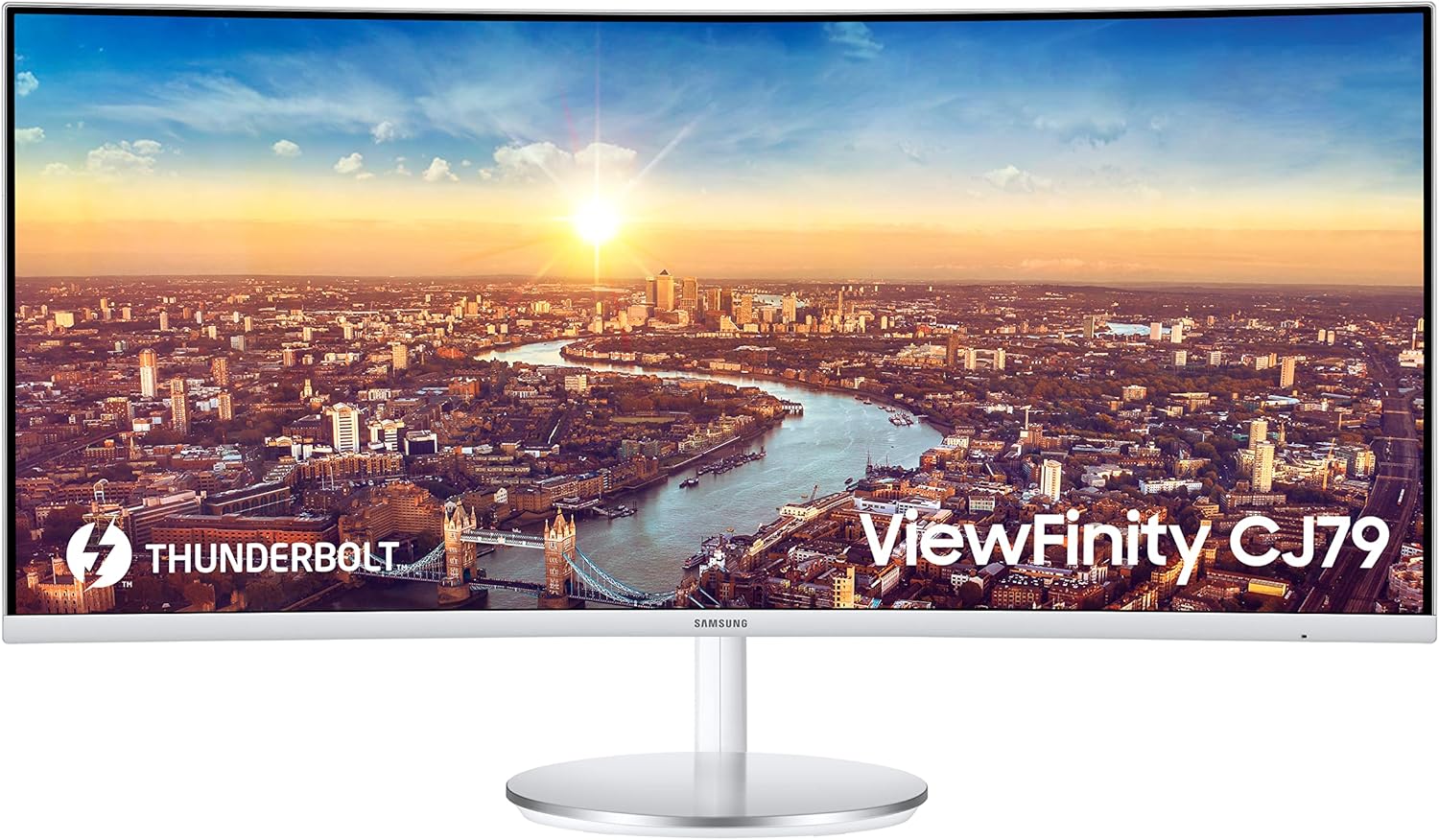 SAMSUNG 34” ViewFinity CJ79 Series Ultrawide QHD (3440x1440) Computer Monitor, 100Hz, Thunderbolt 3 Daisy Chain, QLED, HDMI, USB Hub, Height Adjustable Stand, LC34J791WTNXZA, White