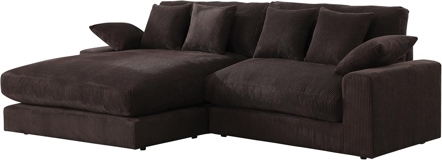 Feather Filled Deep Seat Reversible Sectional Sofa with Extra Wide Chaise Lounge , L Shaped Oversized Corduroy Upholstered Corner Couch Convertible Sleeper Sofabed 3 Pieces Sets for Living Room Office