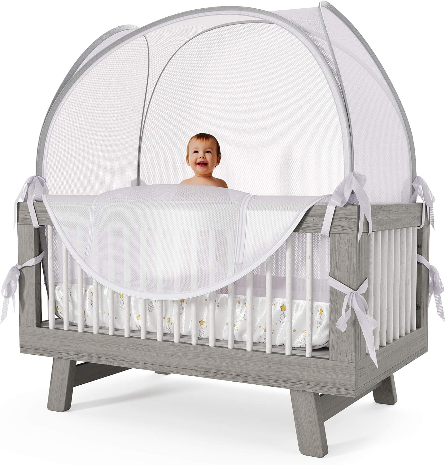 Nahbou Baby Crib Tent - Crib Canopy: Net Cover Crib Tent to Keep Baby from Climbing Out and Safety Crib Tent to Keep Cats Out. Popup Crib Net and Crib Cover Protects Against Mosquito Bites & Toddlers