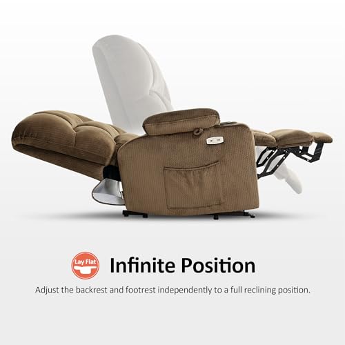 MCombo Large Dual Motor Power Lift Recliner Chair for Elderly, Massage and Heat, Lay Flat, Zero Gravity, Home Button, USB Port, Fabric 7680 (Large, Beige)