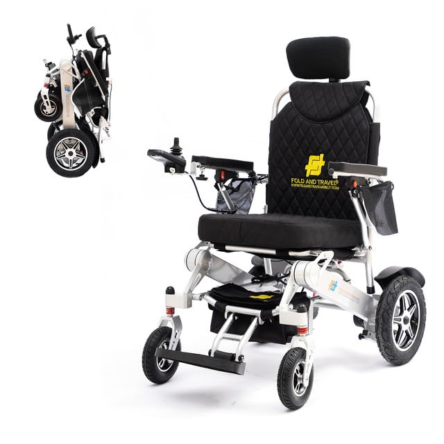 Enhanced Mobility Lightweight Foldable Electric Wheelchair for Seniors and Adults, Ideal Travel Companion with Portable Power Chair (1 Battery 15+ Miles Range, Blue Seat)