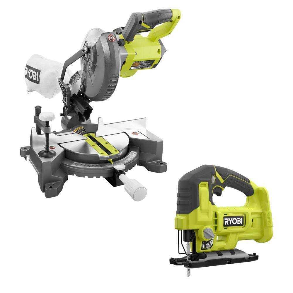 RYOBI ONE+ 18V Cordless 2-Tool Combo Kit with 7-1/4 in. Compound Miter Saw and Jig Saw