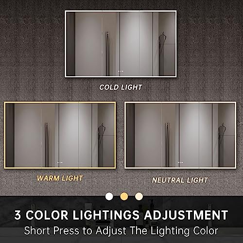 Medicine Cabinets for Bathroom with Mirror, 48”W x 30”H Wall Mounted LED Medicine Cabinet Mirror with Defogger, Dimmer, Outlets & USB, Double Doors
