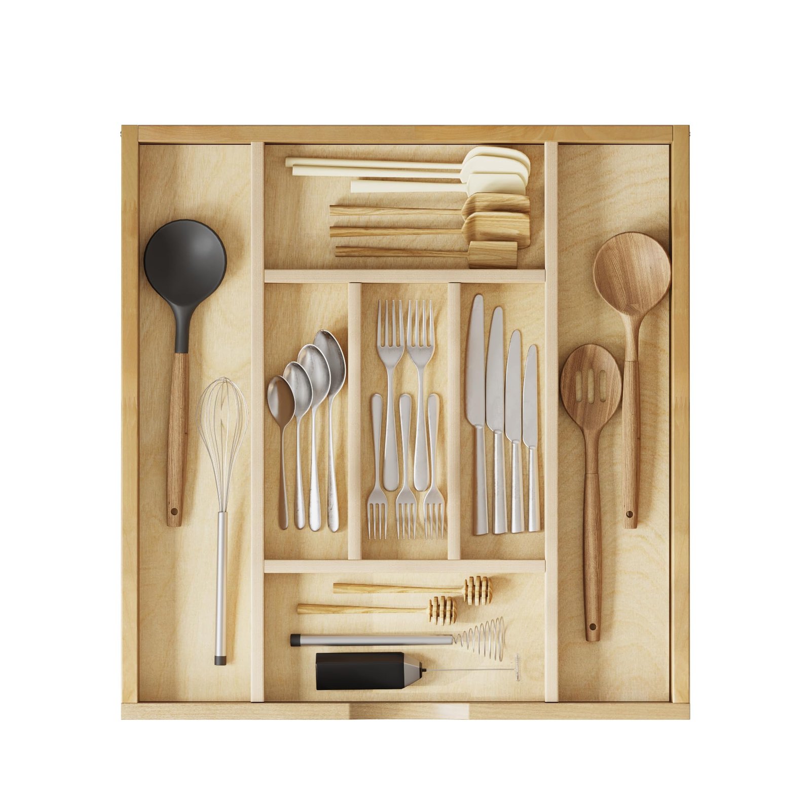 7 Slot 20x19Utensil/Tool/Junk Drawer Organizer Tray w/Divider (Natural Wood)