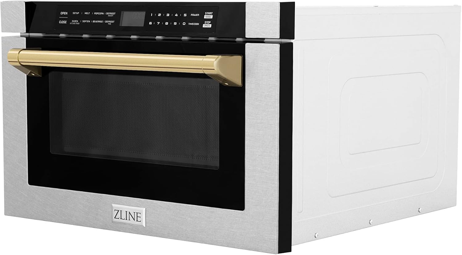 ZLINE Autograph Edition 24" 1.2 cu. ft. Built-in Microwave Drawer with a Traditional Handle in Fingerprint Resistant Stainless Steel and Gold Accents