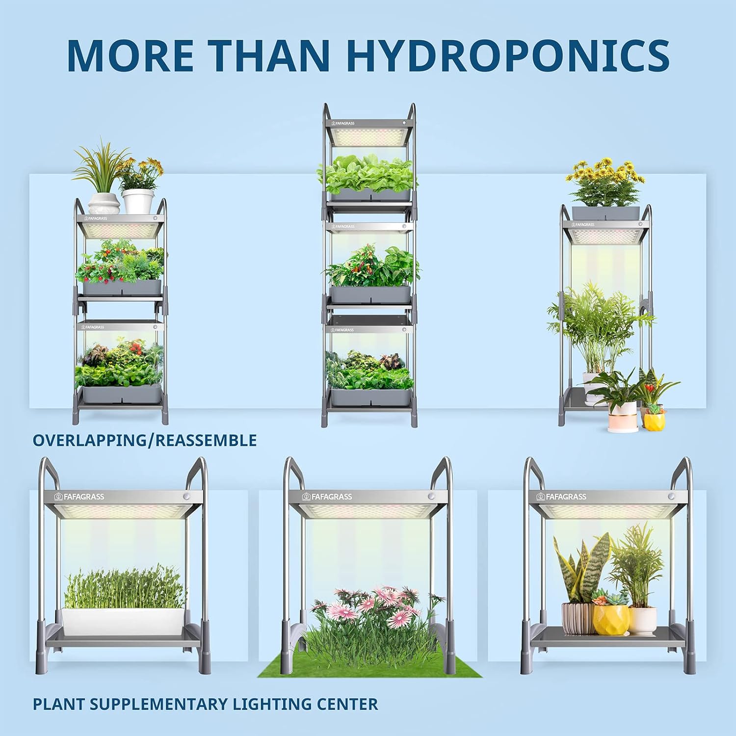Hydroponics Growing System 12 Pods Stackable Indoor Garden with 6L Removable Tank, Hydroponic Garden with Aeration Pump, 17’’ Height Smart Indoor Herb Garden with Grow Light for Kitchen