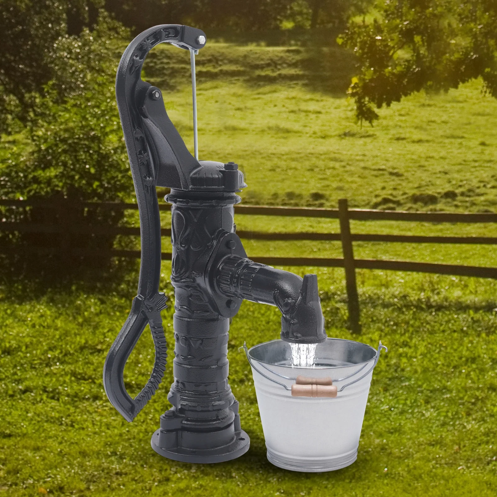 Miumaeov Hand Water Pump Cast Iron Well Water Pitcher Press Suction Outdoor Yard Ponds Garden 19.69ft Suction Range for Farm Irrigation Water Flowers