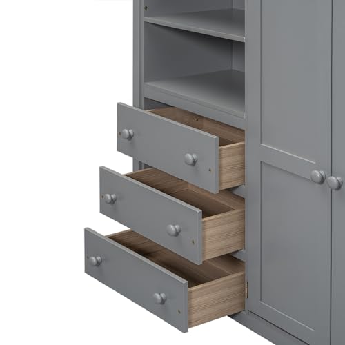 Harper & Bright Designs Full Size Loft Bed with Built-in Wardrobe, Desk, Storage Shelves and Drawers, Solid Wood Loft Bed Frame, White