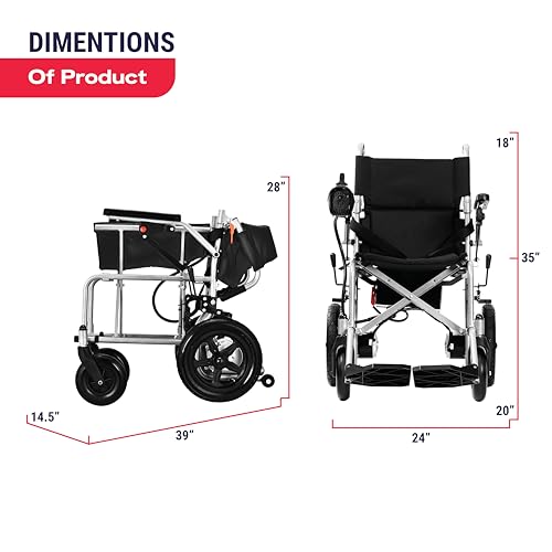 Rubicon DX03- Lightweight (Only 40lbs) Foldable Electric Wheelchair for Seniors - 12 mi Long Cruise Range with 500W Powerful Motor - Airline Approved with Detachable Battery (Model6)