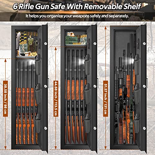 【2024 New】7-8 Rifle Gun Safe Gun Cabinet Fire Resistant with Removable Shelf, Large Unassembled Gun Safes for Home Rifle and Pistols with Silent Mode, Anti-Theft Long Gun Safes for Rifles and Shotguns