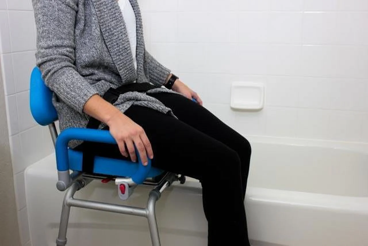 Platinum Health CAROUSEL Sliding Transfer Bench with Swivel Seat PREMIUM Padded Bath Shower Chair with Pivoting Arms
