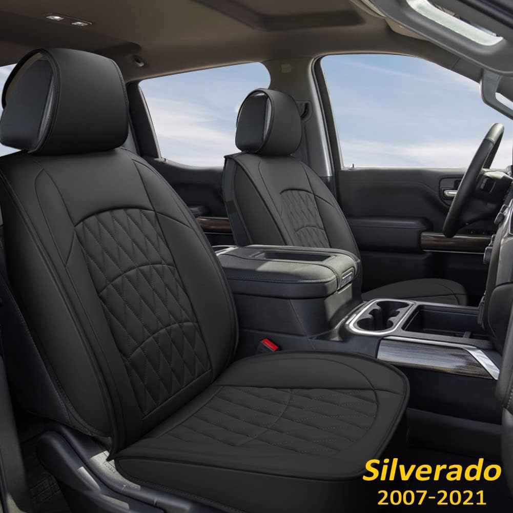 GIANT PANDA Rear Bench Car Seat Covers Customized Fit 2007-2021 Chevy Silverado and GMC Sierra 1500 2500HD 3500HD Crew Double Extended Cab Luxury Faux Leather Pickup Trucks Seat Protectors (Grey) Pack of 2