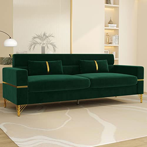 86 " Velvet couch, 3 Seater Sofa Oversized with 2 Pillows, Modern Loveseat Sofa with Armrest, Mid-Century Tufted Sofabed , Comfy Couches for Bedroom, Sofa Couch for Office,Living Room,Apartment, bige