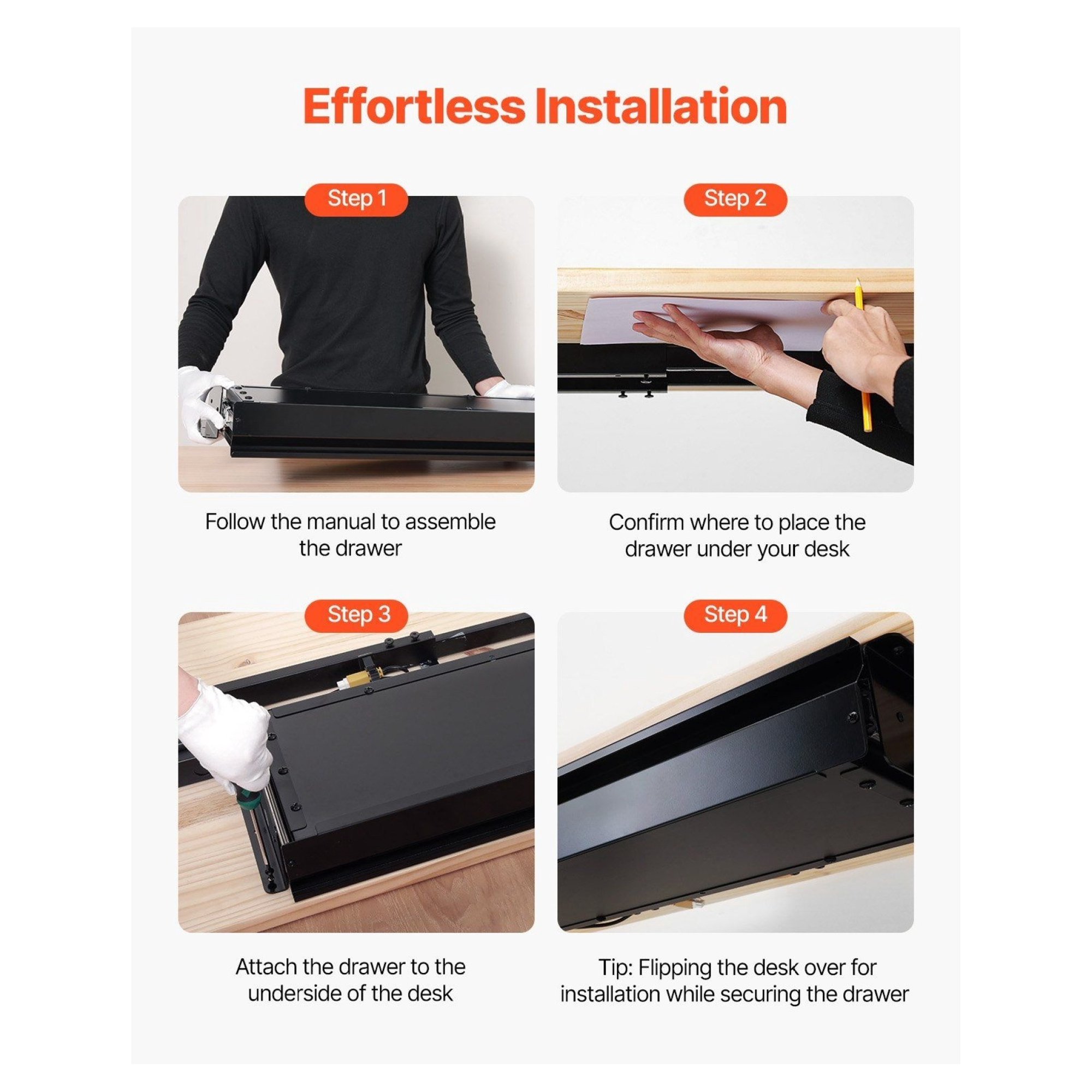 Under Desk Drawer Organizer 33 inch, Slide-out Storage Tray for Home Office, Keyboard Tray, Steel Construction, Space Saver