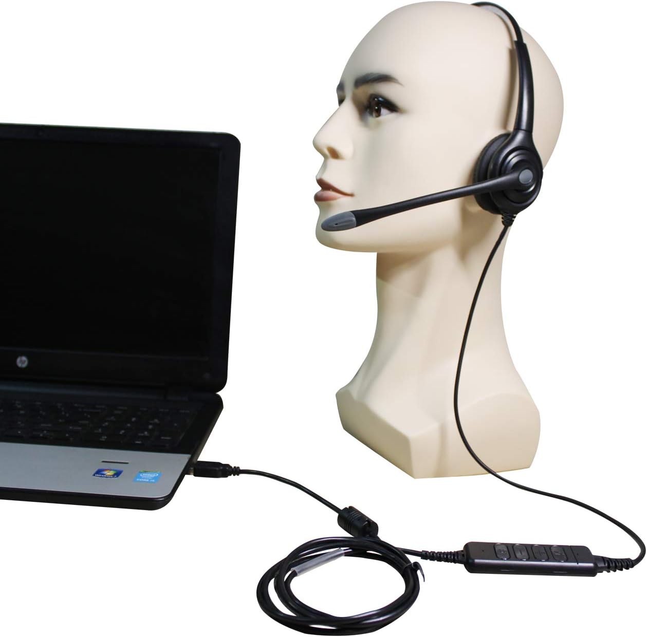 USB Headset with Microphone Computer Headphone with Noise Cancelling, Corded Monaural H390 Headset Computer Pro Headphones for Business Skype UC Lync Softphone Call Center Office