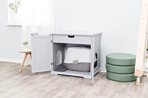 TRIXIE XL Wooden Litter Box Enclosure with Storage Drawer, for Standard or Large Size Litter Box, White (40236)