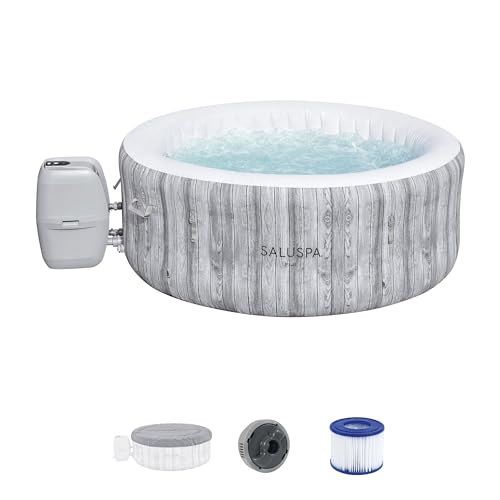 Bestway SaluSpa Cancun AirJet 2 to 4 Person Inflatable Hot Tub, 71 x 26 Inch Round Portable Outdoor Spa with 120 Soothing Jets and Cover, Gray