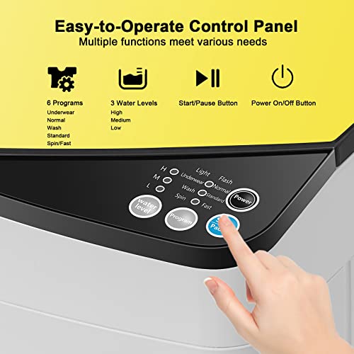 COSTWAY Full-Automatic Washing Machine, 7.7lbs Capacity Compact Laundry Washer and Spin Combo with 6 Programs, Built-in Barrel Light, Portable Washing Machine for Apartments Camping RVs Dorm