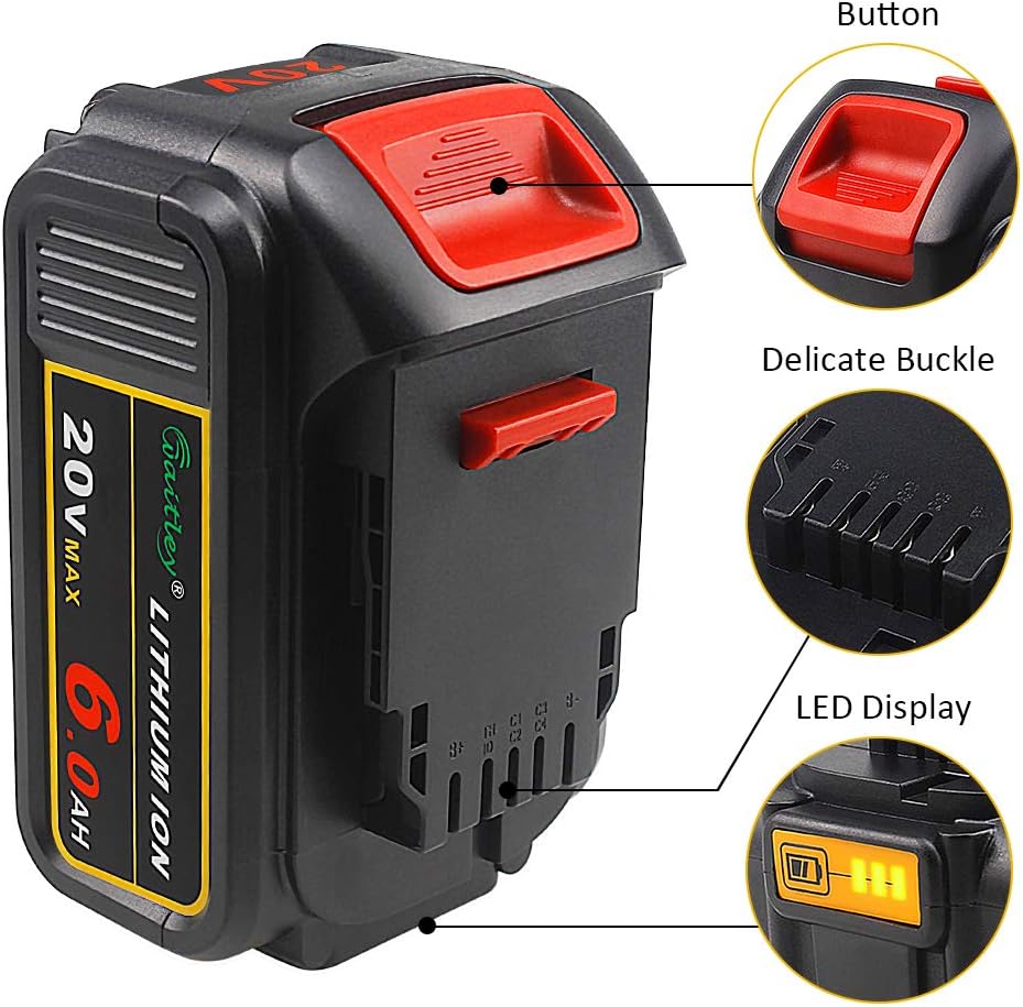 2 Pack Waitley DCB200 6.0A Replacement Battery Compatible with Dewalt 20V Tools Pack of 2