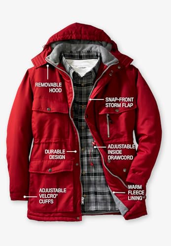 Boulder Creek by KingSize Men's Big & Tall Fleece-Lined Parka With Detachable Hood And 6 Pockets