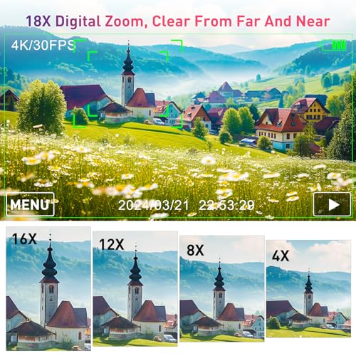4K Digital Camera for Photography, WiFi UHD Autofocus 64MP Vlogging Camera for YouTube with Super Wide-Angle Lens, 3" 180° Flip Screen, 18X Digital Zoom with 32GB SD Card, 2 Batteries, Black