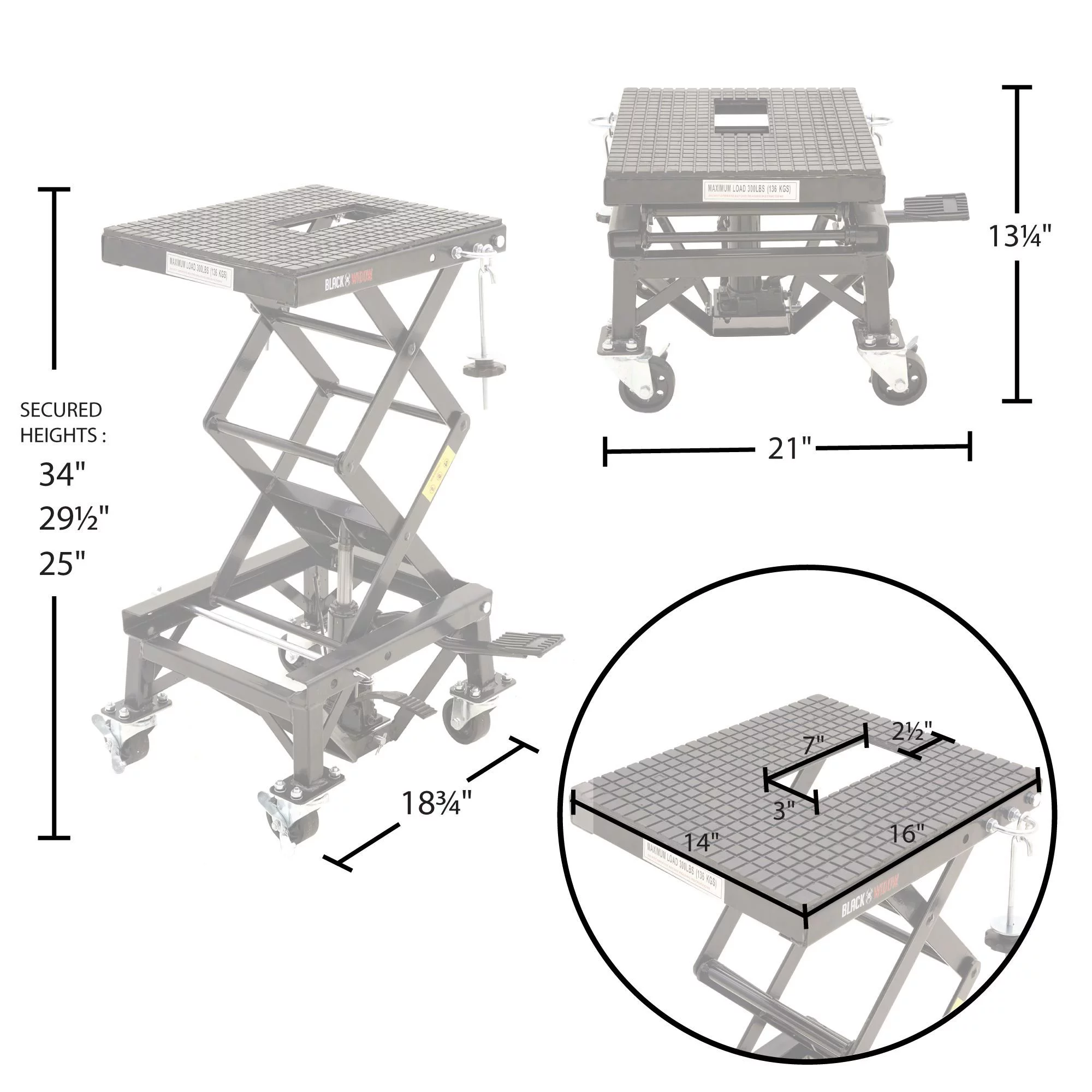 Black Widow Hydraulic Motorcycle Scissor Lift with Casters