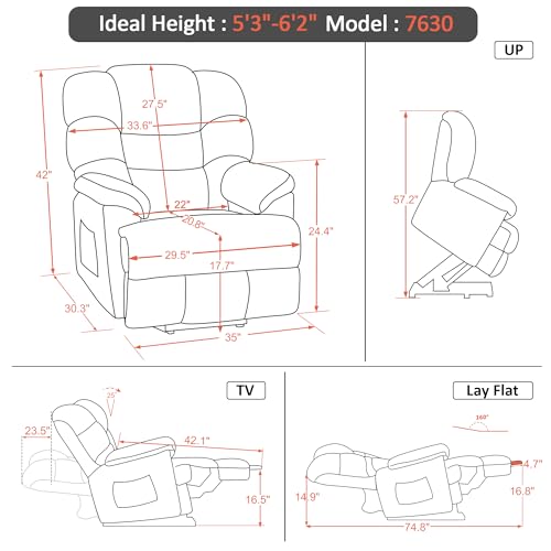 MCombo Triple Motor Power Lift Recliner Chair Sofa with Power Adjustable Headrest for Elderly People, Infinite Position, Fabric 7630 (Brown)
