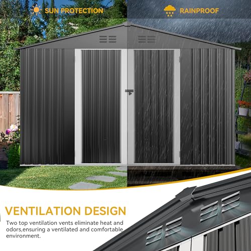 DWVO 10x8 FT Outdoor Storage Shed - Spacious Garden Tool Shed with Lockable Door - Durable Metal Yard Shed for Garden, Patio, and Backyard (Dark Gray)