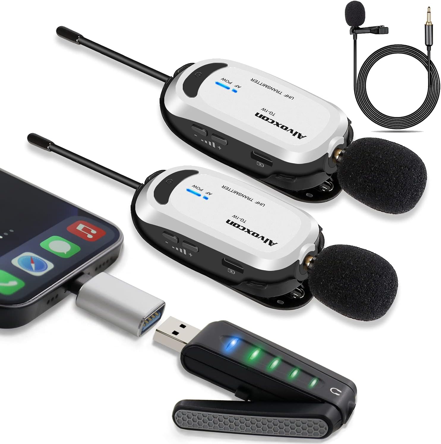 Wireless Lapel Microphone for Computer - Alvoxcon USB Dual lavalier mic System for Android,PC,Laptop,Speaker,Podcasting,Vlog,YouTube,Conference,Vocal Recording,Gaming(with Monitor Jack)……