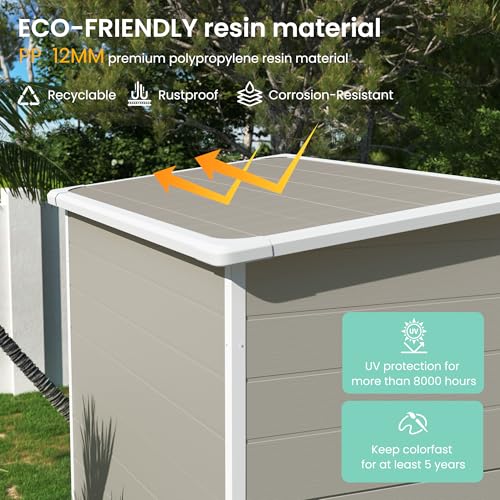 UDPATIO Outdoor Resin Storage Shed 6x4.5 FT, Plastic Garden Shed for Bike, Garbage Can, Tool, Outside Sheds with Lockable Door for Backyard, Patio, Lawn, Grey & White