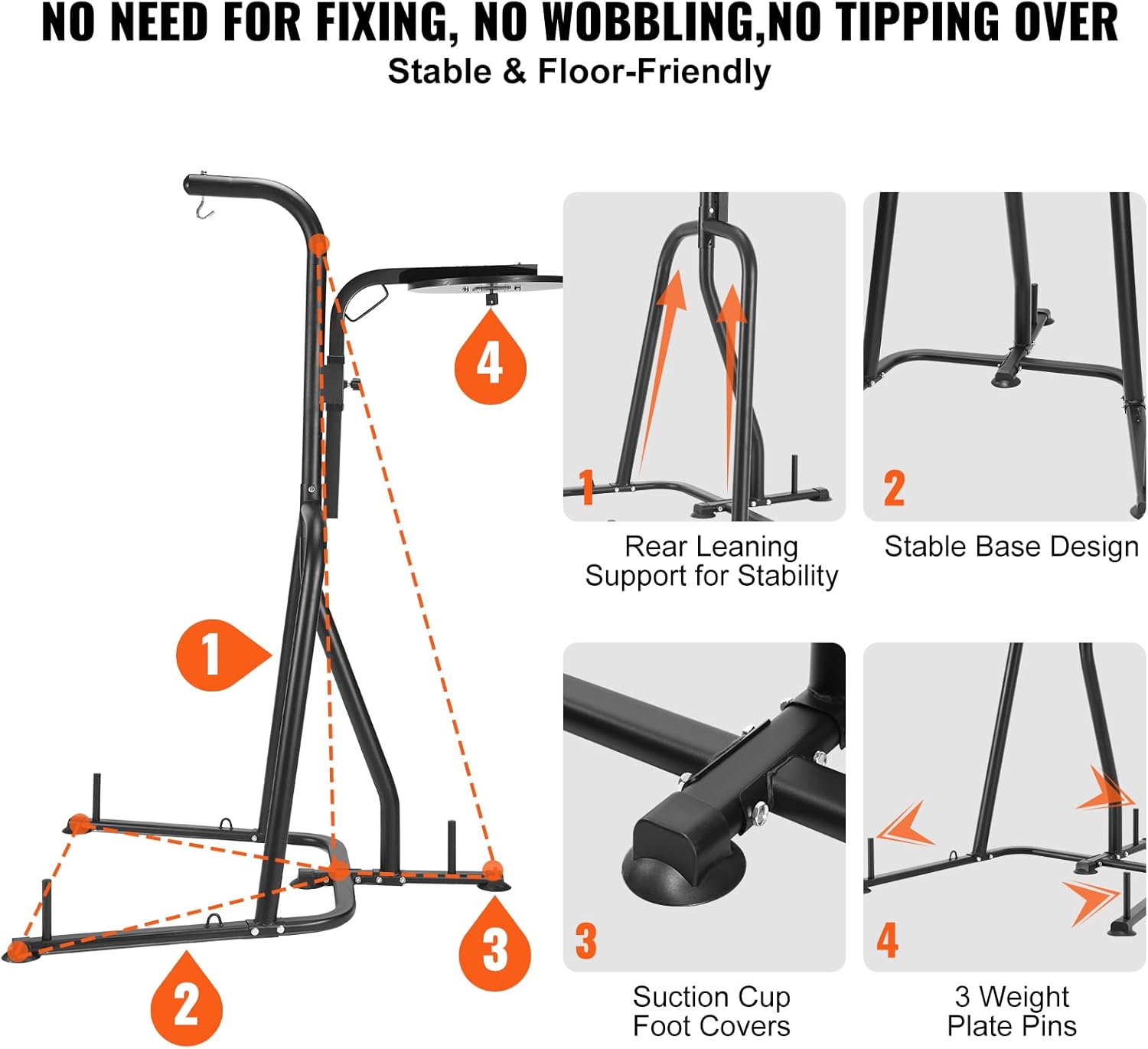 VEVOR Punching Bag Stand, Steel Heavy Duty Workout Equipment, Boxing Punching Bag Stand, Holds Up to 400 lbs, Freestanding Sandbag Rack with Weighted Base, Training Equipment for Home Gym Fitness