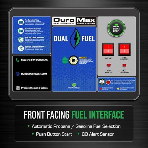 DuroMax XP13000HXT 13,000-Watt 500cc Tri Fuel Gas Propane Natural Gas Portable Generator with CO Alert, Black/Blue