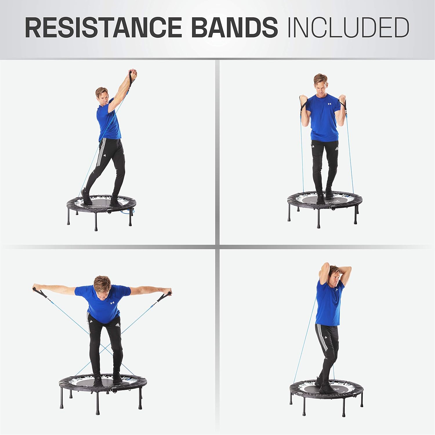 MaXimus PRO Folding Rebounder USA | Voted #1 Indoor Exercise Mini Trampoline for Adults with Bar | Fitness & Weight Loss| FREE Storage Bag, Resistance Bands, ONLINE & DVD Workouts | Already Assembled