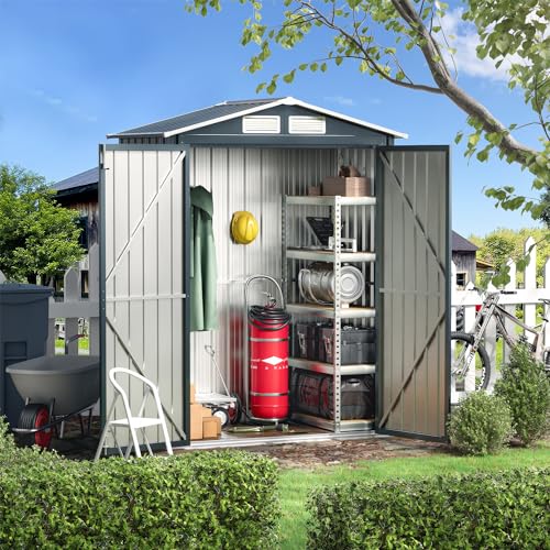 10X12X7.5 FT Outdoor Steel Storage Shed with Lockable Doors, 2 Windows, Transparent Roof Panels (Wood Panels & Frame Floor Not Included), Ideal for Patio Storage,Garbage Can, Chicken Coop，Brown