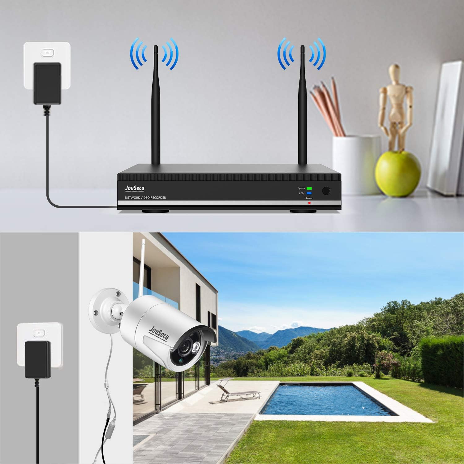 Home Security Camera System Wireless Security Camera System with 8CH NVR 4Pcs 1080P 1 Way Audio Night Vision Remote View Motion Detection Waterproof NO Hard Drive
