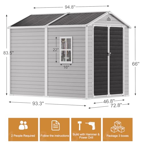 Outdoor Resin Storage Shed with Floor Included 5x3 FT, Waterproof Outside Sheds with Window Lockable Door, Plastic Sheds for Backyard Garden Patio Lawn Tools, Gray
