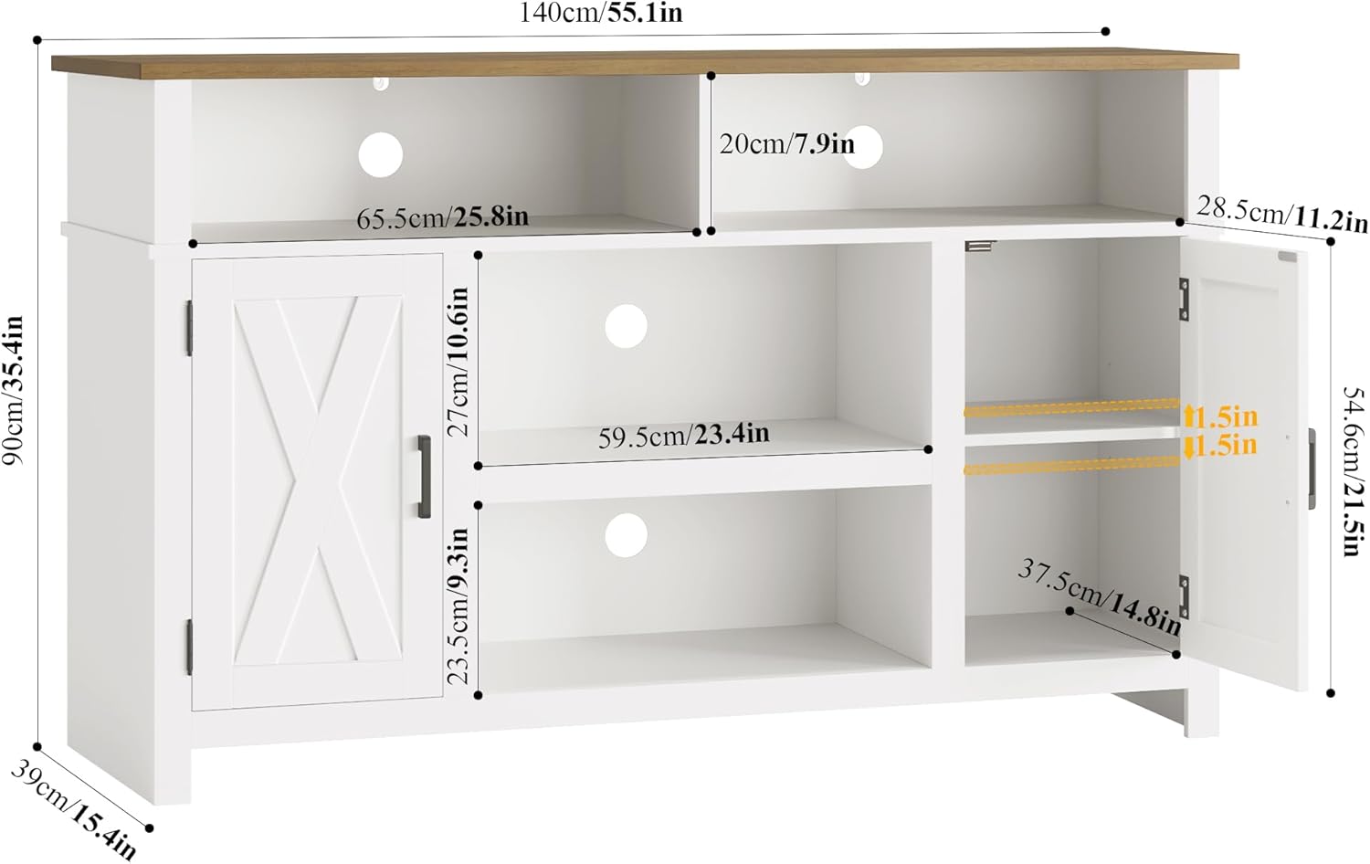 HOSTACK 55'' Modern Farmhouse Sideboard Buffet Cabinet with Storage, Large Barn Door Coffee Bar Station, Wood Kitchen Storage Cabinet with Shelves, Accent Cabinet Console Table for Living Room, White