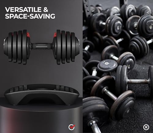 Yaheetech Adjustable Dumbbell Set 28/40/52.5/90LBS Adjustable Dumbbells Fast Adjust Dumbbell Weight Set with Anti-Slip Handle and Tray for Men/Women Home Gym Strength Training Equipment Single/Pair