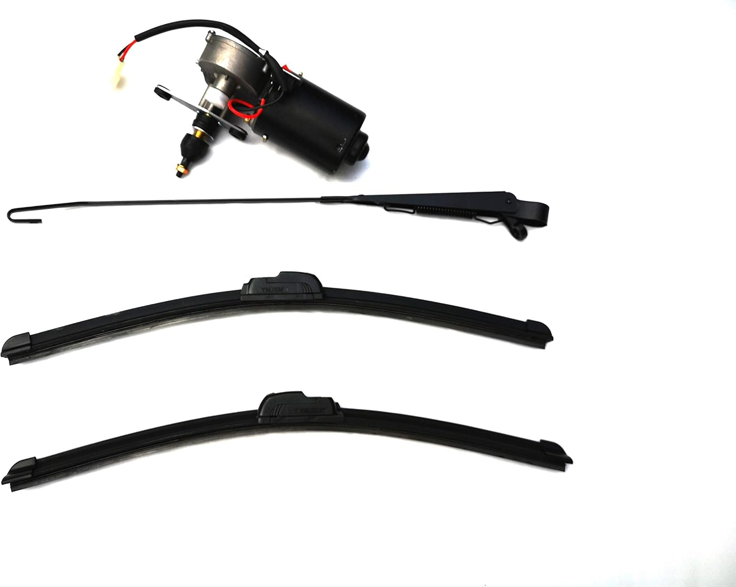 Qarmar Electric UTV Windshield Wiper Kit w/ 12v Motor Fits Hard Coated Polycarbonate Or Glass Windshields, Universal Windshield Wiper Arm,Blade Arm:350mm /Blade x2 : 350mm Pack of 2