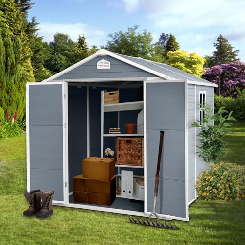 8x6ft Resin Outdoor Storage Shed with Door & Lock Perfect to Store Patio Furniture for Backyard Garden Patio Lawn,Grey