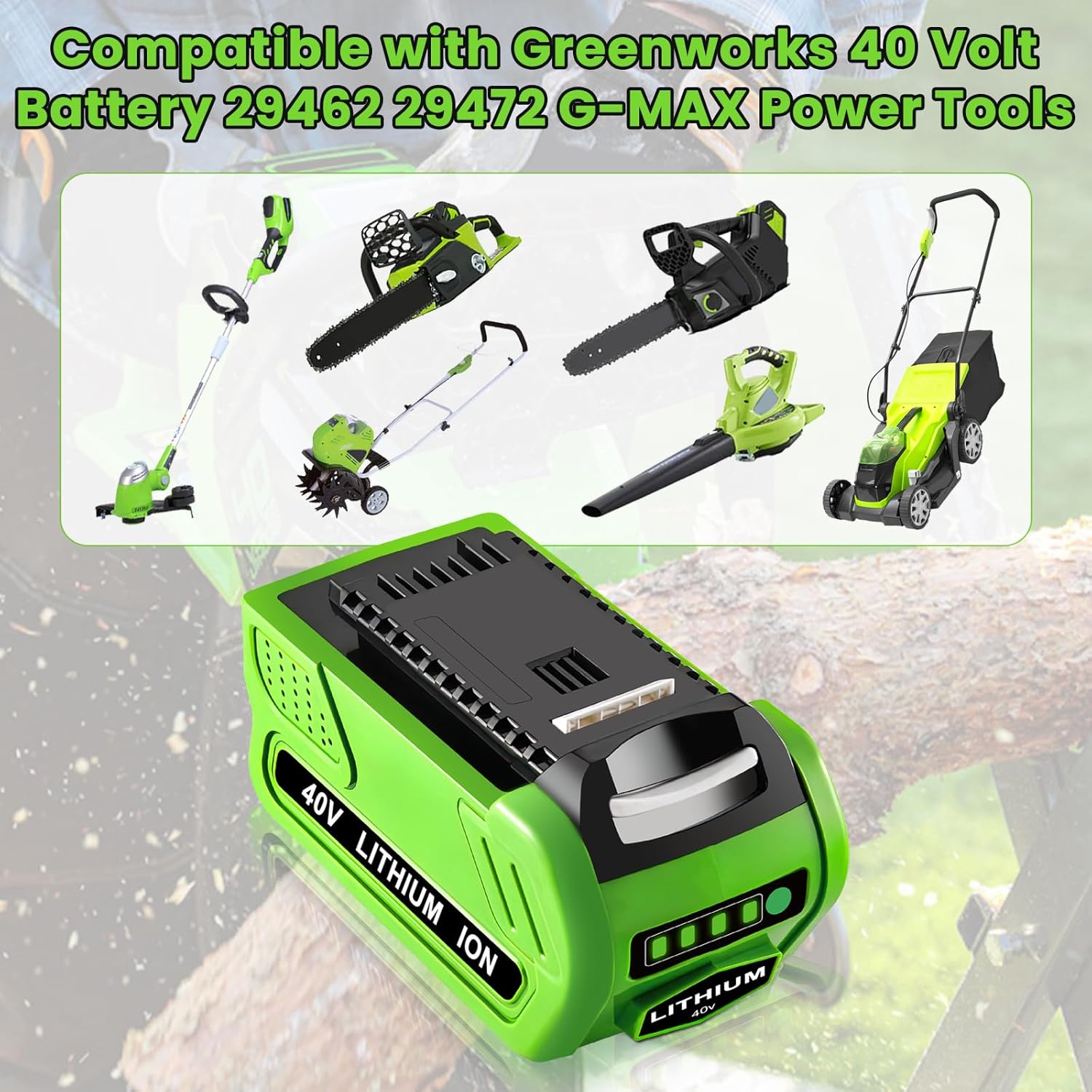 2-Pack 40 Volt 6.0Ah Lithium ion 29462 29472 Battery and 29482 Charger Compatible with Greenworks 40V Battery 29462 29472 G-MAX Power Tools 29252 20202 22262 25312 25322 20642 22272 27062