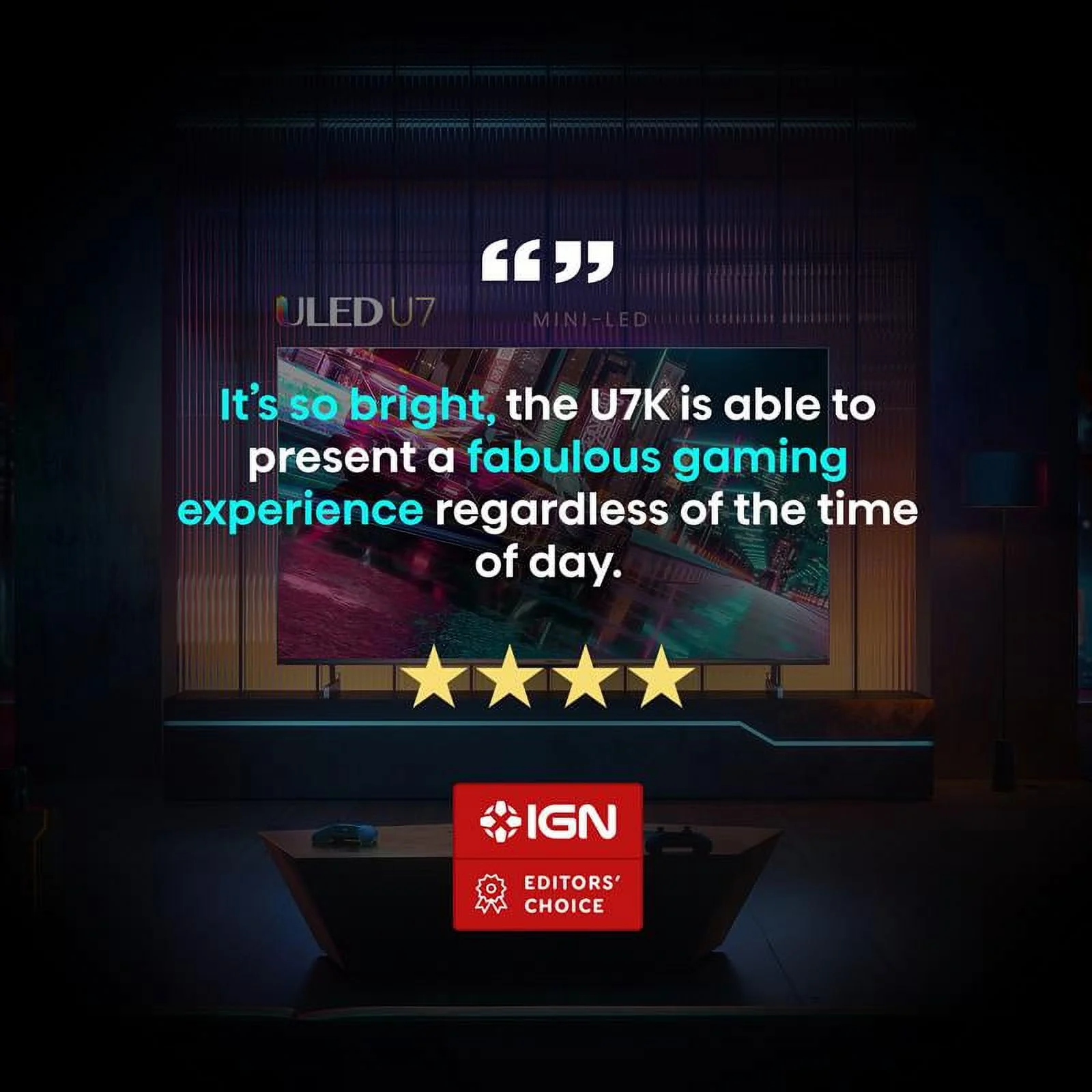 Hisense 65" Class U7 Series Mini-LED ULED 4K UHD Google Smart TV (65U7K) - QLED, Native 144Hz, 1000-Nit, Dolby Vision IQ, Full Array Local Dimming, Game Mode Pro