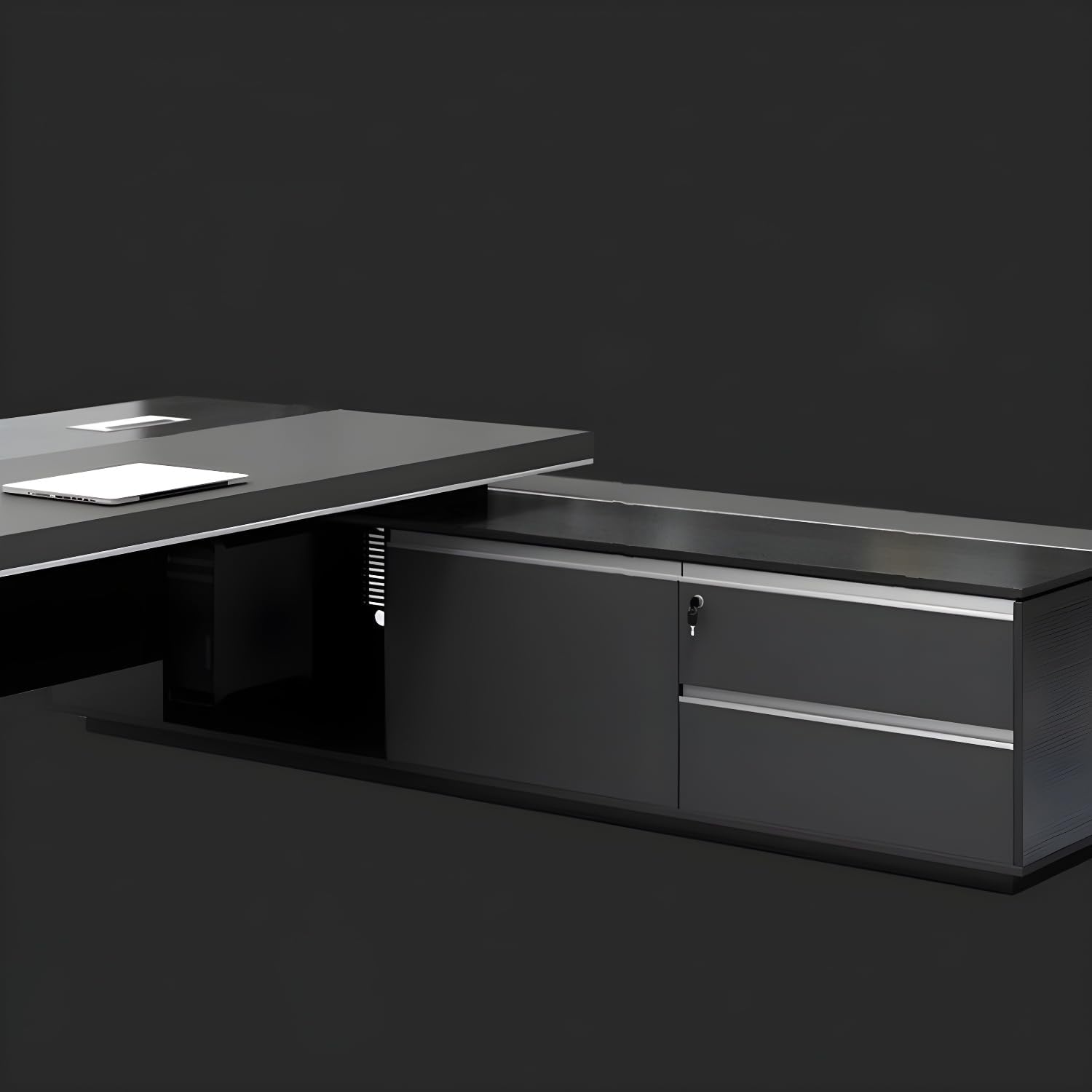 Black L-Shape Office Desk with Cabinet for Boss Supervisor Manager, Wood L Shaped Executive Desk Reception Desks for Home Office, Engineered Wood Writing Working Table Study Desk